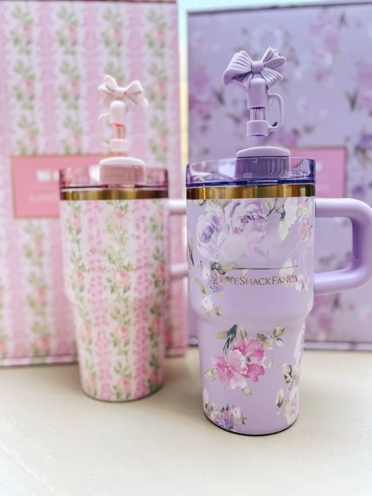 Floral Print Thermo Tumbler with Handle - Image 2