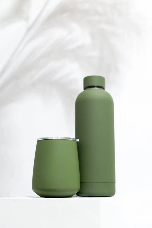 Two-Piece Insulated Drinkware Set - Stainless Steel Water Bottle and Stemless Tumbler with Matte Finish
