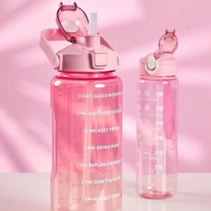 Large Capacity Motivational Water Bottle with Time Markers - BPA-Free Gradient Sport Jug with Flip-Top Lid and Handle