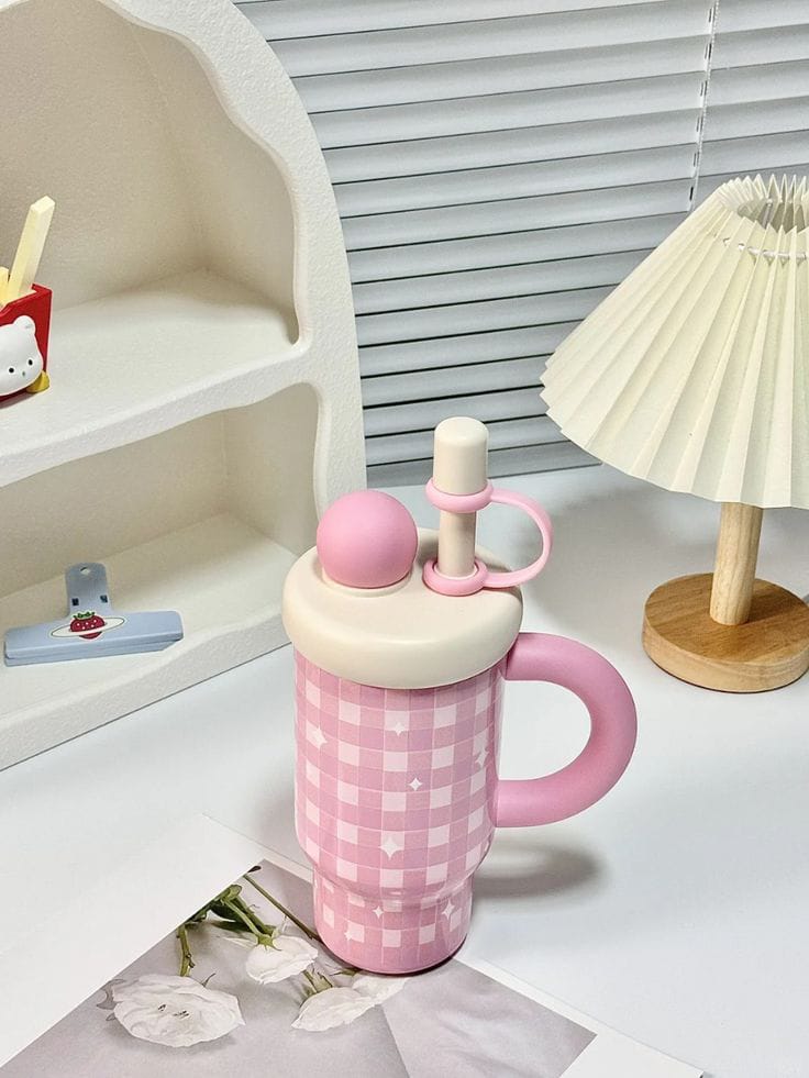 Stainless Steel Tumbler with Cute Handle, Colorful Lid, and Built-in Straw (Aesthetic Collection) - Image 2