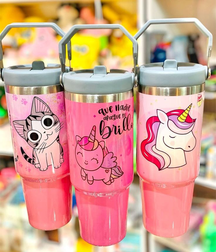 Insulated Tumbler - Stainless Steel Travel Mug with Carry Handle, Flip Cap, and Fun Graphics - Image 2