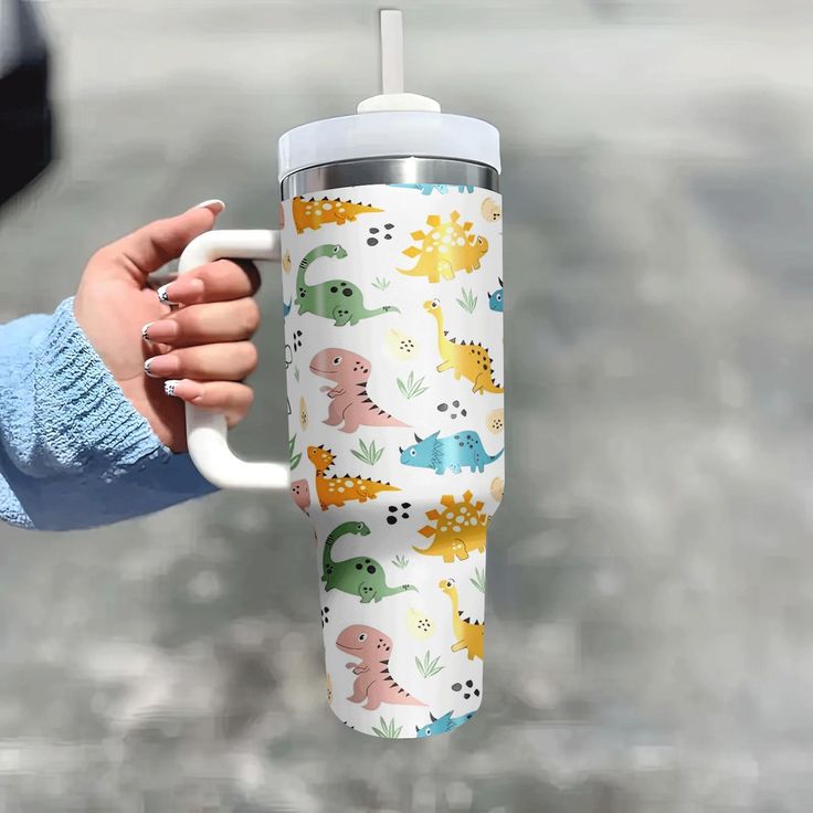 Adventure Fun Kids Insulated Tumbler - 30oz Stainless Steel Children's Travel Mug with Playful Prints, Handle, and Spill-Proof Straw Lid - Image 2