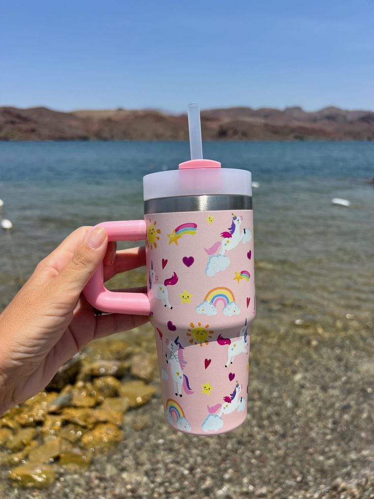 Adventure Fun Kids Insulated Tumbler - 30oz Stainless Steel Children's Travel Mug with Playful Prints, Handle, and Spill-Proof Straw Lid