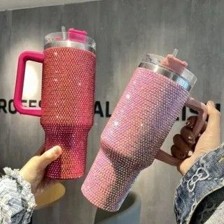 Revandora™ Bling Series Insulated Tumbler - Large Capacity Rhinestone Water Cup with Sturdy Handle and Leak-Proof Straw Lid (Shine Collection) - Image 3