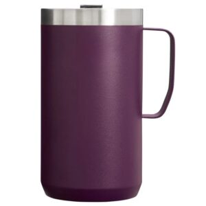Sleek Matte Finish Insulated Travel Mug - Large Capacity Stainless Steel Water Bottle with Wide Handle and Leak-Proof Lid (Plum)