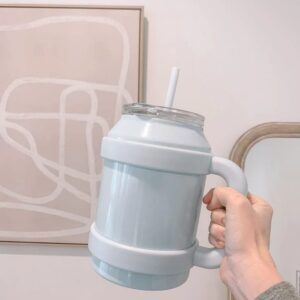 High-Capacity Barrel Insulated Mug - Wide-Body Stainless Steel Travel Tumbler with Oversized Handle and Clear Straw Lid