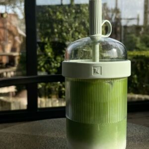 Aesthetic Fluted Glass Tumbler - Cold Brew Coffee Mug with Dome Lid and Built-in Reusable Straw (Durable Glassware)